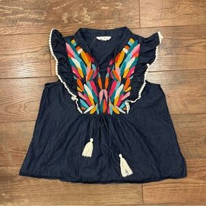 THML Dark Blue Top with Multicolor Embroidery